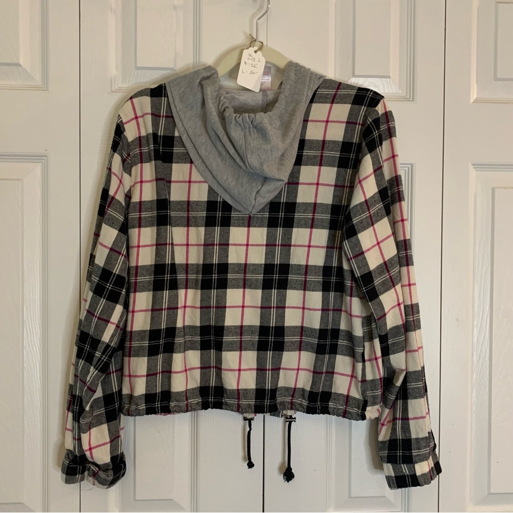 No Boundaries Flannel Plaid Red, White, and Black Hoodie  Size L - Picture 7 of 12